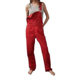 Free People Ziggy Heart Eyes Overalls Red Sz S 100% Cotton Sold Out EXCELLENT!